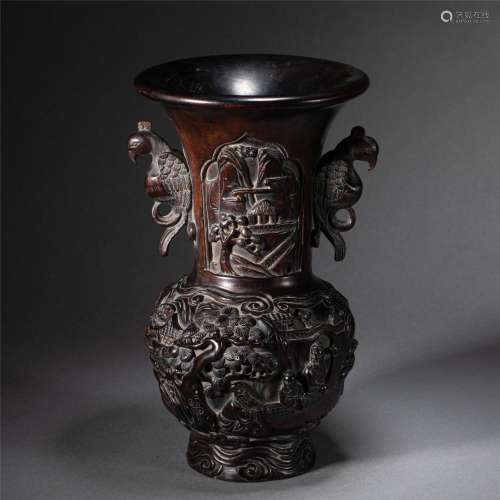 A CHINESE CARVED ROSEWOOD LANDSCAPE