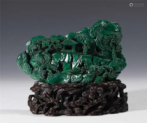 A CHINESE CARVED MALACHITE DECORATION