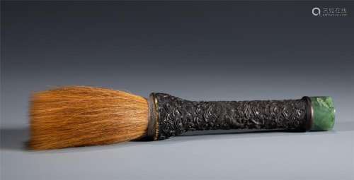A CHINESE CARVED ROSEWOOD BRUSH HOLDER