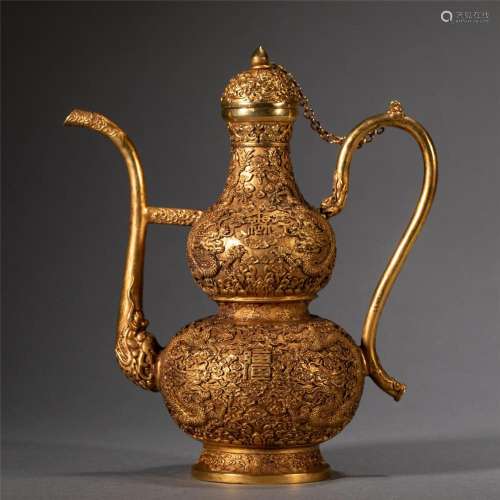 A CHINESE BRONZE-GILT DOUBLE GOURDS KETTLE