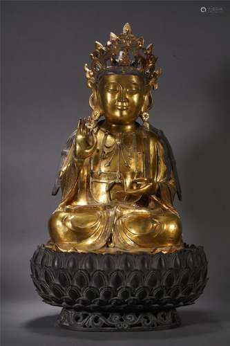 A Chinese Bronze-gilt Guanyin