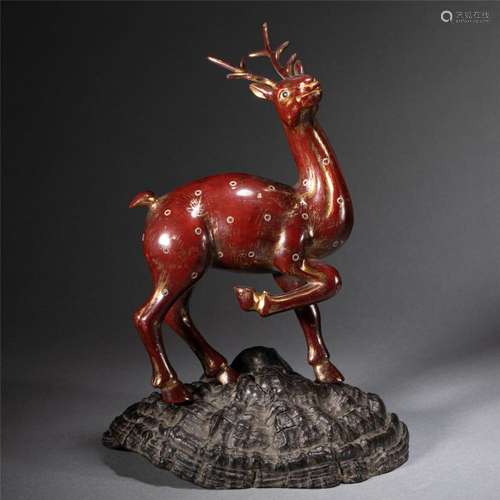 A CHINESE BRONZE DEER DECORATION