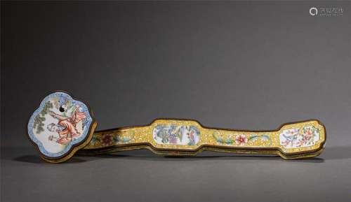 A CHINESE PAINTED ENAMEL RUYI SCEPTER