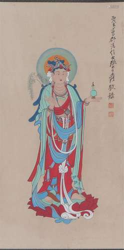 A CHINESE PAINTING OF BODHISATTVA SIGNED ZHANG DAQIAN