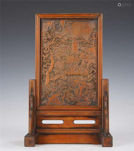 A CHINESE CARVED BAMBOO TABLE SCREEN