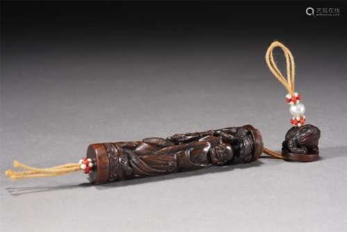A CHINESE CARVED HORN POMANDER CASE