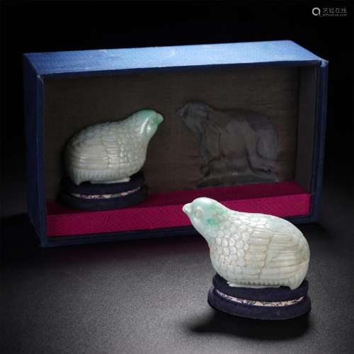 PAIR CHINESE CARVED QUAIL BOXES WITH COVERS