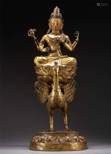 A TIBETAN BRONZE-GILT MAHAMAYURI-VIDYARAJI