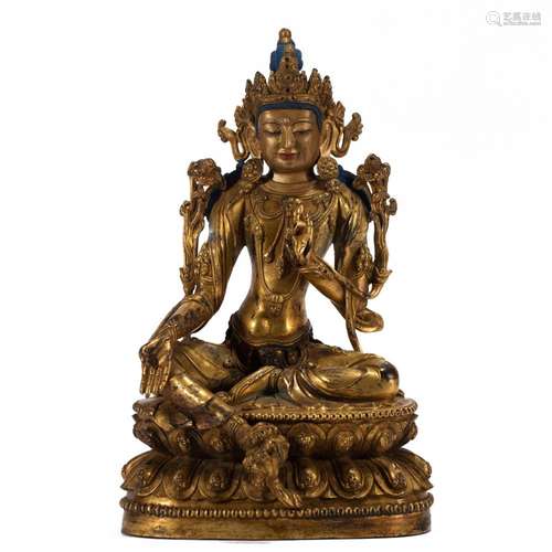 A SINO-TIBETAN BRONZE-GILT PADMAPANI