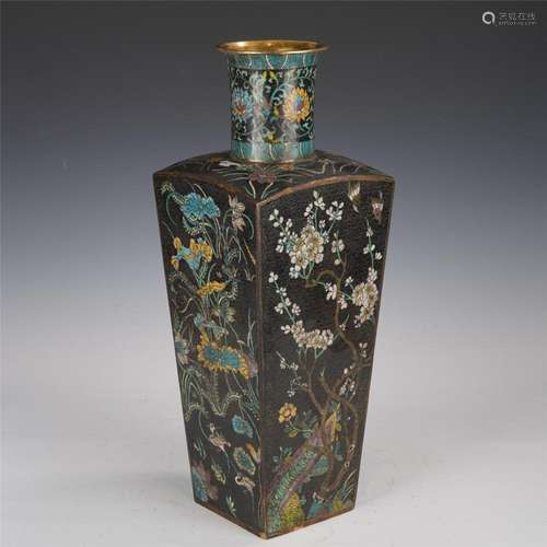 A CHINESE CLOISONNE ENAMEL SQUARED VASE