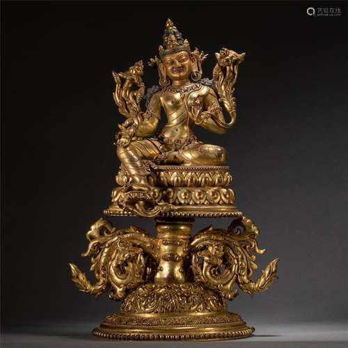 A VERY RARE TIBETAN BRONZE-GILT PADMAPANI