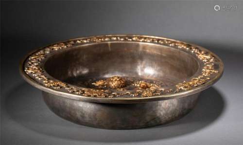 A CHINESE SILVER-GILT BASIN