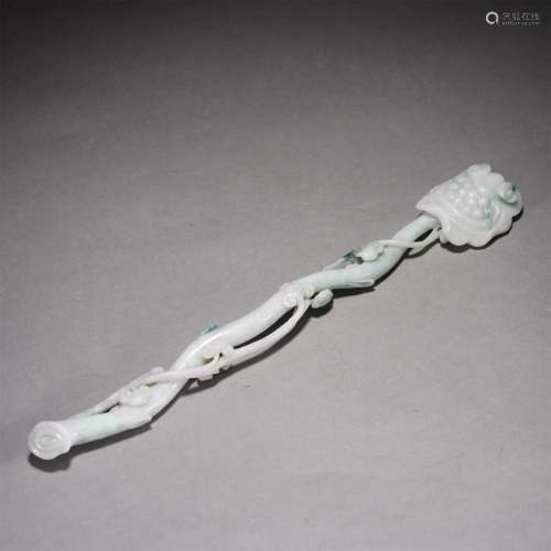 A CHINESE CARVED WHITE JADE RUYI SCEPTER