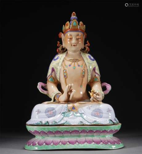 A CHINESE FAMILLE ROSE SEATED AMITAYUS