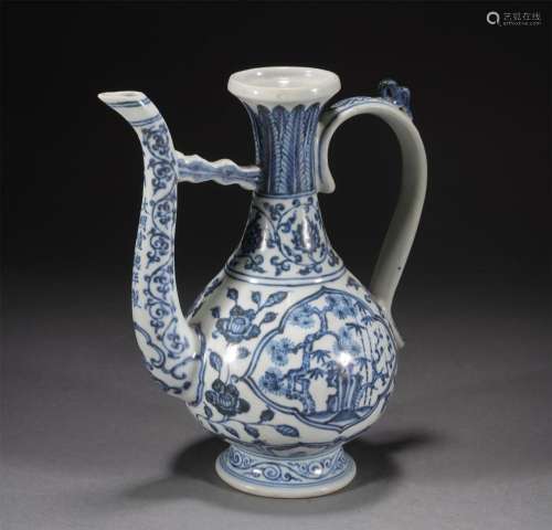 A CHINESE BLUE AND WHITE KETTLE