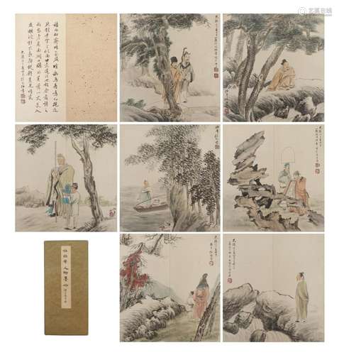 A CHINESE PAINTING ALBUM OF FIGURES SIGNED REN BONIAN