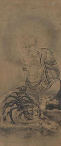A CHINESE PAINTING OF ARHAT AND TIGER