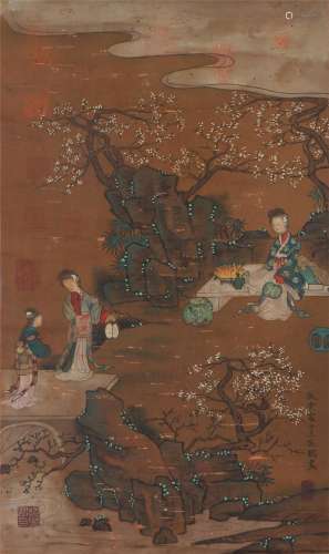 A CHINESE PAINTING OF FIGURES SIGNED WANG ZHENPENG
