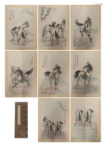 A CHINESE PAINTING ALBUM OF HORSES SIGNED XU BEIHONG