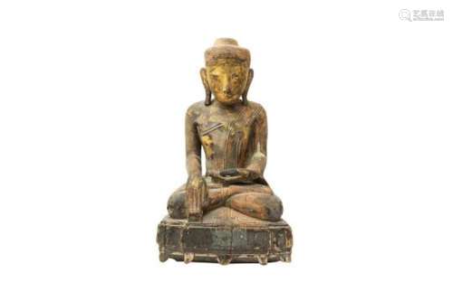 A THAI GILT-LACQUERED WOOD FIGURE OF BUDDHA