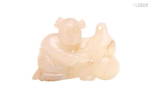 A CHINESE PALE-CELADON JADE 'BOY' CARVING 青白玉雕童子