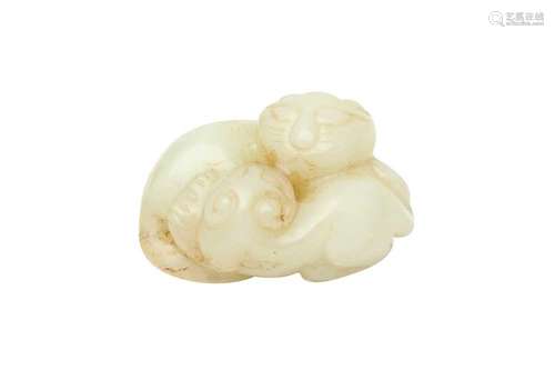 A CHINESE CELADON JADE CARVING OF CATS<br />
<br />
 二十世紀...