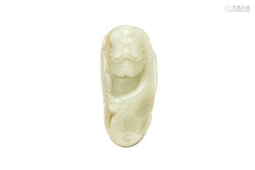 A CHINESE CELADON JADE CARVING OF A BODHIDHARMA 清 青玉雕菩提...