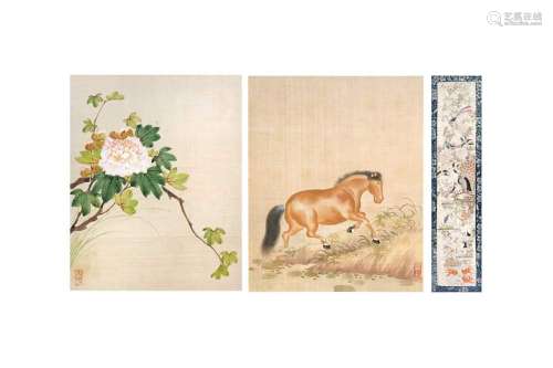 UNKNOWN ARTIST 佚名 Horse on a riverbank; Wild Peonies 駿馬圖...