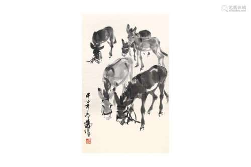 ATTRIBUTED TO HUANG ZHOU 黄胄（款）(1925 - 1997)  Donkeys 五驢...