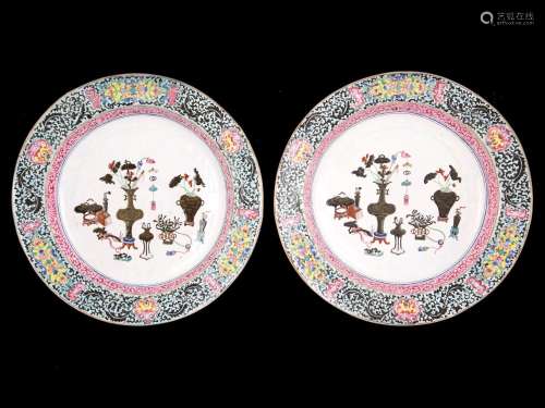 A PAIR OF ENAMEL ON COPPER DISHES