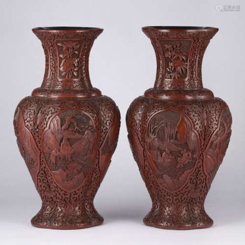 A PAIR OF CINNABAR LACQUER VASES