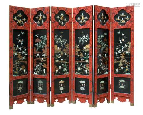 A CINNABAR LACQUER AND JADE SCREEN
