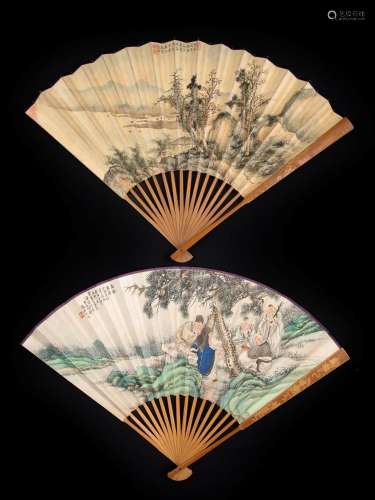 TWO BAMBOO AND PAPER FANS