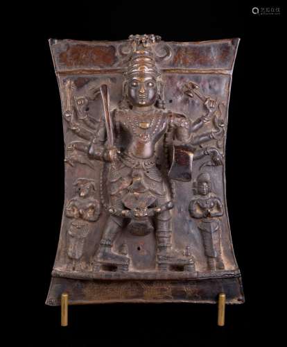 A VIRABHADRA BRONZE RITUAL PLATE