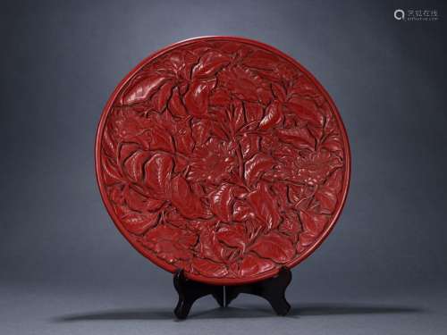 : carved lacquerware flower pattern plateSize: 35.8 cm high ...