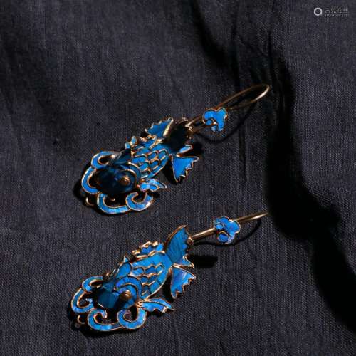 Silver and gold point cui rich brocade carp stereo earringsE...