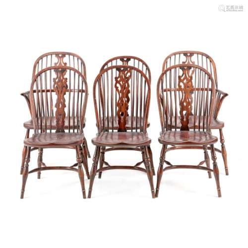 A SET OF FOUR WINDSOR CHAIRS AND TWO FAUTEUILS