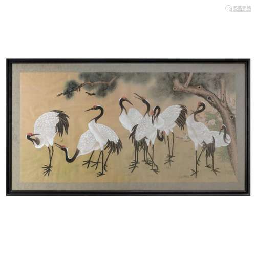 CHINESE SCHOOL, LANDSCAPE WITH CRANES