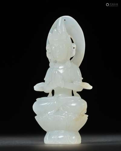 Chinese Qing Dynasty Hetian Jade Amitabha Buddha