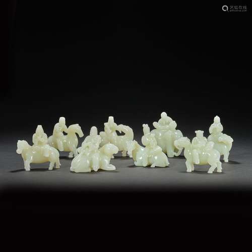 Chinese Qing Dynasty Hetian Jade Eight Immortals Character O...