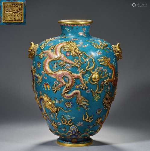 Qing Dynasty Qianlong, cloisonne,  dragon decoration, Pot