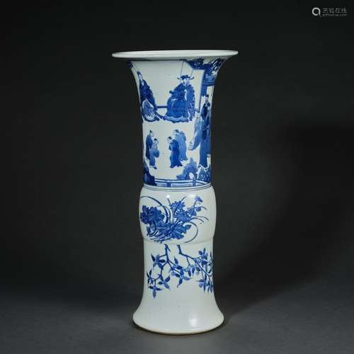 Chinese Qing Dynasty, Figure Decoration, Blue and White Porc...