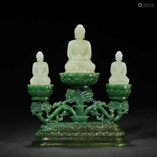 Chinese Qing Dynasty Hetian Jade Buddha Statue