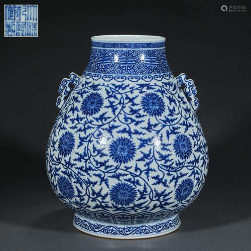 Chinese Qing Dynasty Qianlong Blue and White Porcelain Doubl...