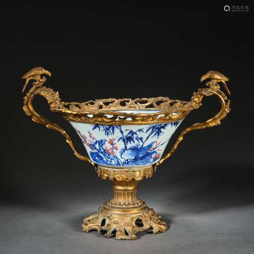 Chinese Qing Dynasty Kangxi bamboo and plum pattern blue and...