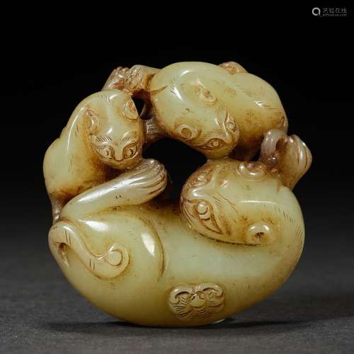 china qing dynasty hetian jade topaz beast