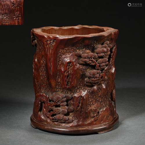 Bamboo and Wood Carving Pen Holder, Qing Dynasty, China