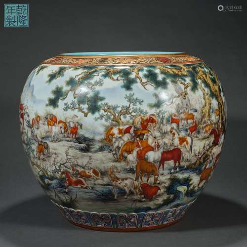 Chinese Qing Dynasty Qianlong Enamel Color Hundred Horses Pi...