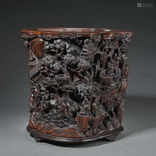 Chinese Qing Dynasty Wood Carving Pen Holder