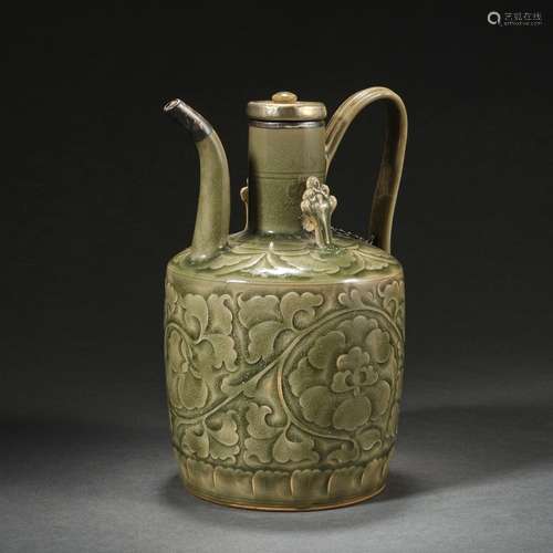 China before Ming Dynasty Yaozhou Kiln Celadon Carved Wine J...